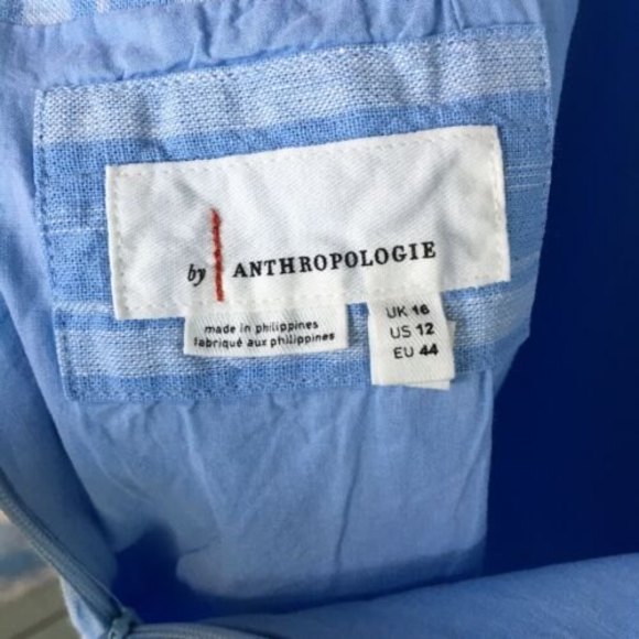 Anthropologie Linen Blend Striped Mini Shift Dress Size 12 Back Bow Zip Lined Bl - Picture 8 of 12